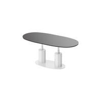 COUCHTISCH Grau Weiß Hochglanz oval ausziehbar höhenverstellbar - Weiß Hochglanz/Grau, Holzwerkstoff (80/130/54cm) - designimpex
