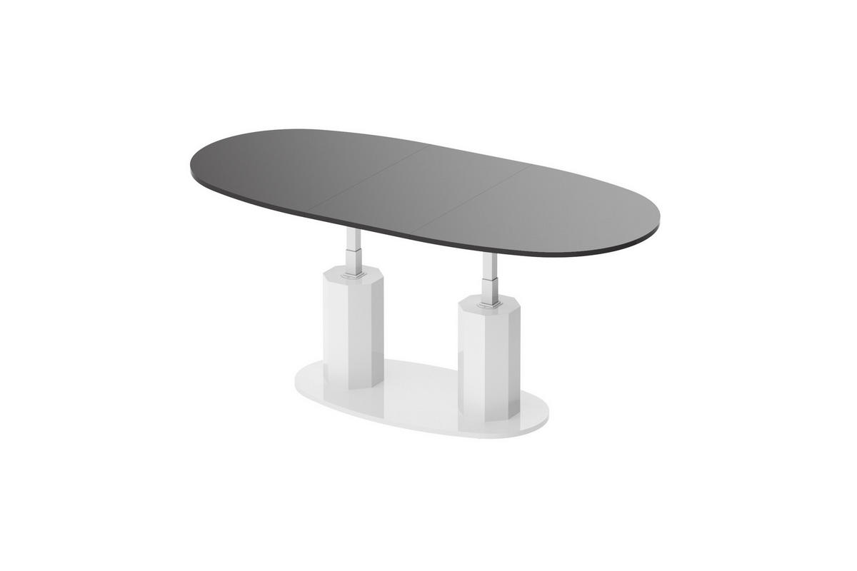 COUCHTISCH Grau Weiß Hochglanz oval ausziehbar höhenverstellbar - Weiß Hochglanz/Grau, Holzwerkstoff (80/130/54cm) - designimpex