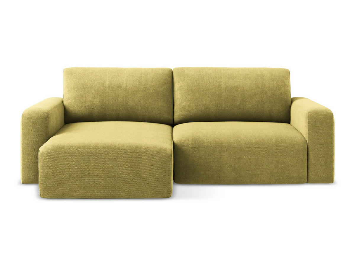 ECKSOFA mit Schlaffunktion links Chenille Stoff Grün - Limette/Schwarz, Kunststoff/Textil (149/244cm) - Makamii