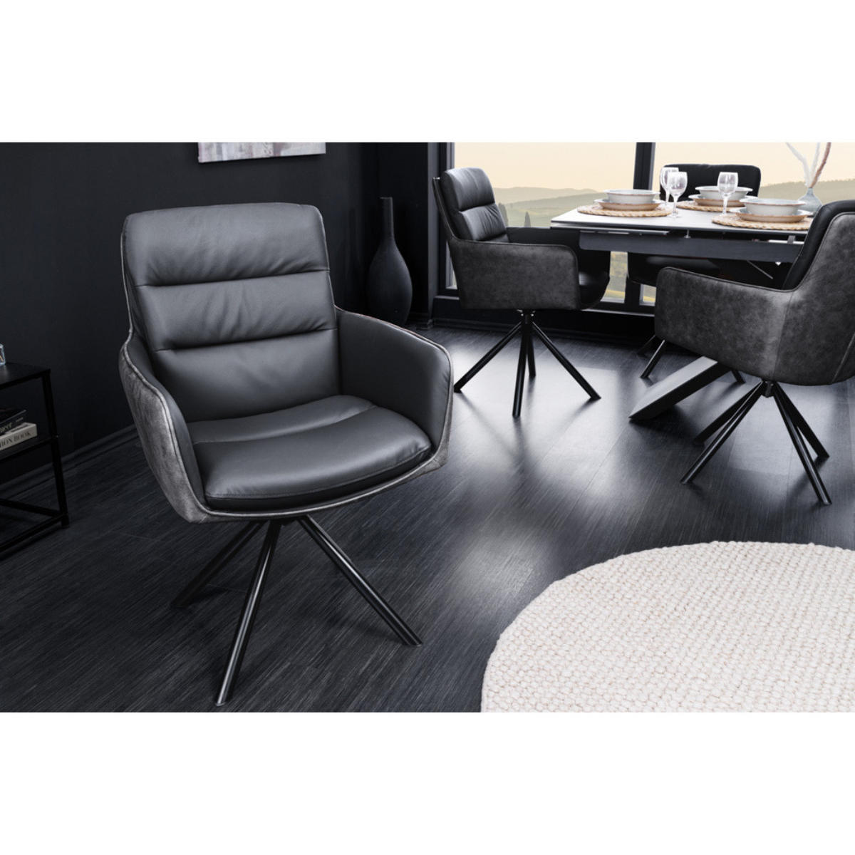 STUHL BIG GEORGE Echtleder, Microfaser Schwarz, Anthrazit - Grau, Leder/Textil (58/88/66cm) - riess-ambiente