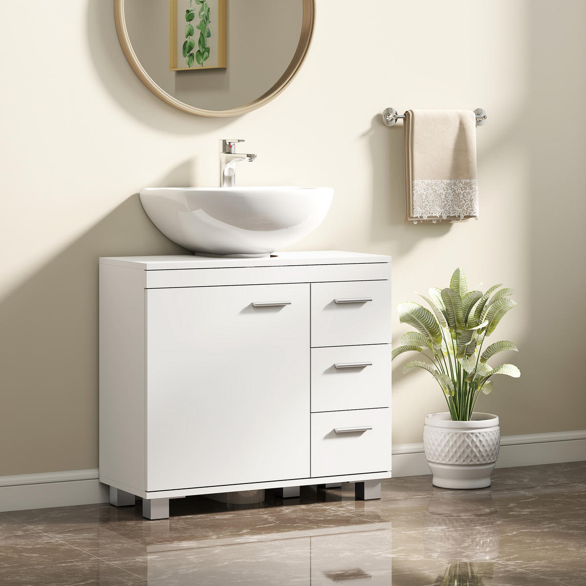 BADEZIMMERSCHRANK Weiß 30.0/70.0/64.0 cm - Weiß, Holzwerkstoff (70/64/30cm)