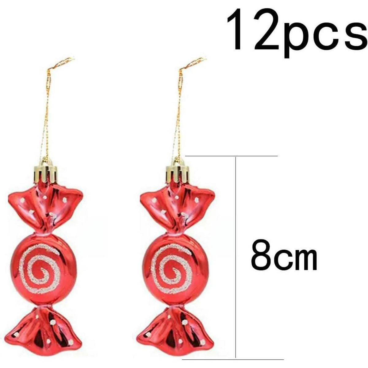 WEIHNACHTSBAUMSCHMUCK 12-teiliges Set Süßigkeiten Rot - Rot, Kunststoff (3/1/10cm)