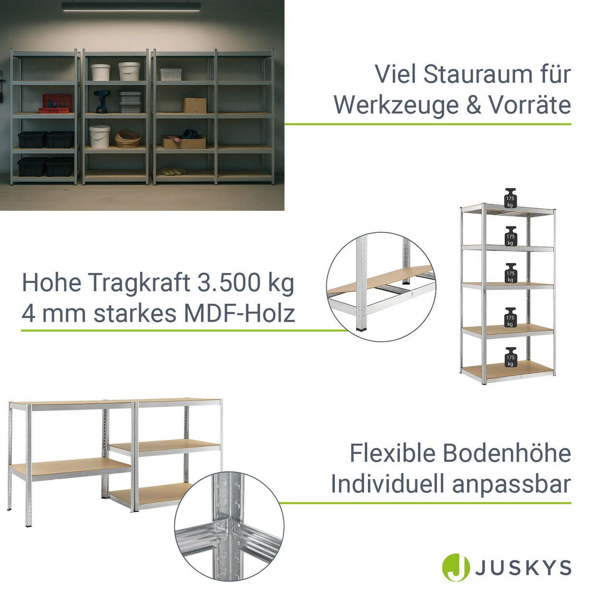 LAGERREGAL Basic 180x90x40 cm (4er-Set) - Silberfarben, Metall (90/180/40cm) - Juskys
