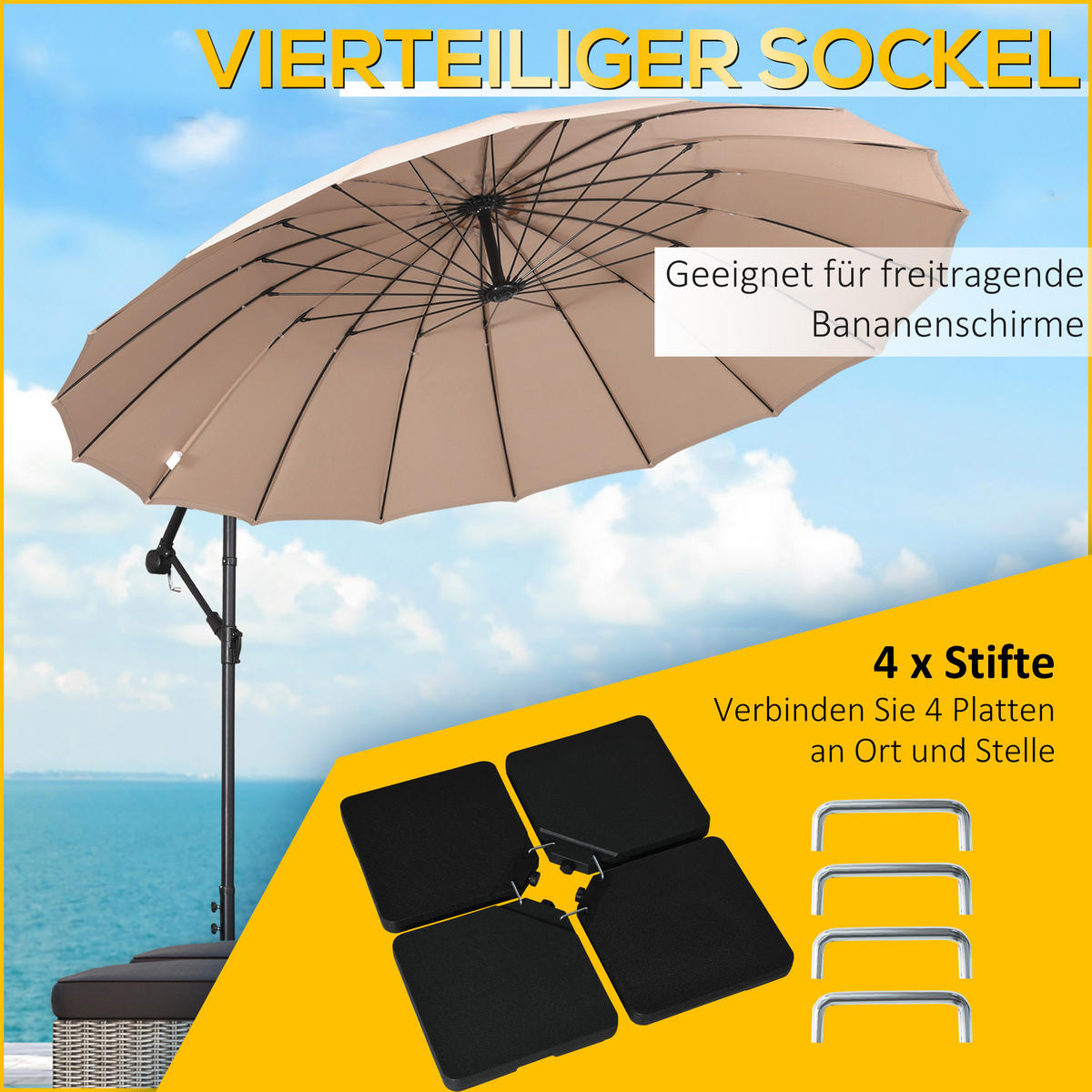 SCHIRMGEWICHT 4er-Set HDPE Schwarz - Schwarz, Kunststoff (100/100cm) - Outsunny