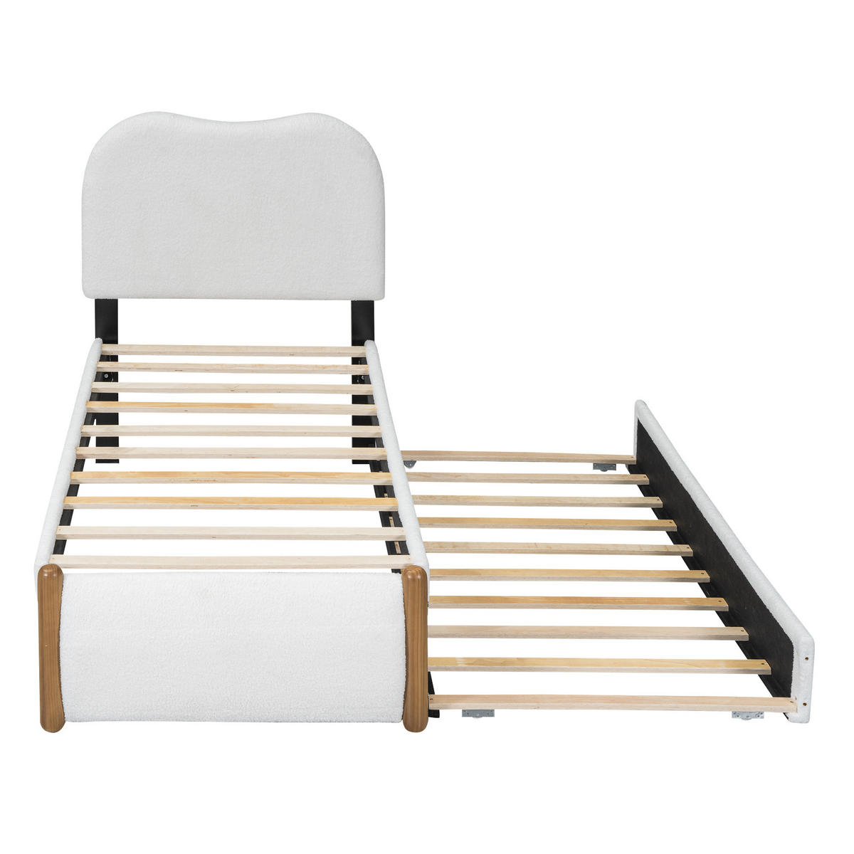 FLACHBETT 90x200cm Weiß gepolstert mit Rollbett minimalistisch - Weiß, Holz (90/200cm) - FLIEKS