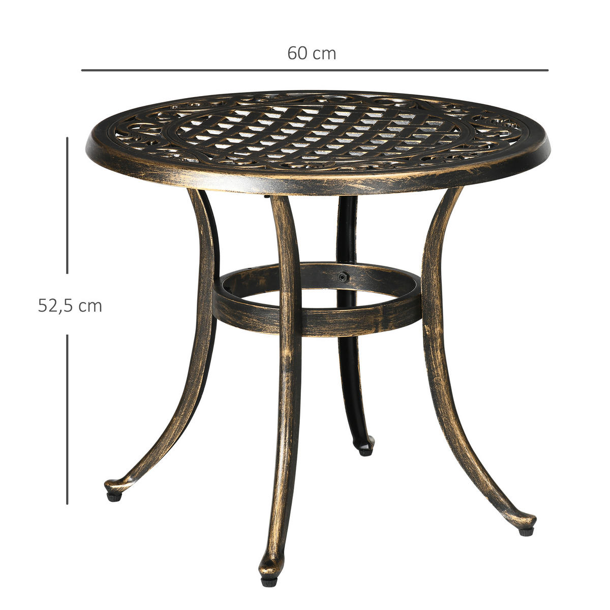 GARTENBEISTELLTISCH rund Bronze 60/60/52,50 cm - Bronzefarben, Metall (60/60/52.5cm) - Outsunny
