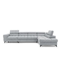 ECKSOFA PUDDING MAXI L Rechts mit Schlaffunktion 125x195 Velours Hellgrau - Hellgrau/Schwarz, Holz/Textil (350/203cm) - Muffo