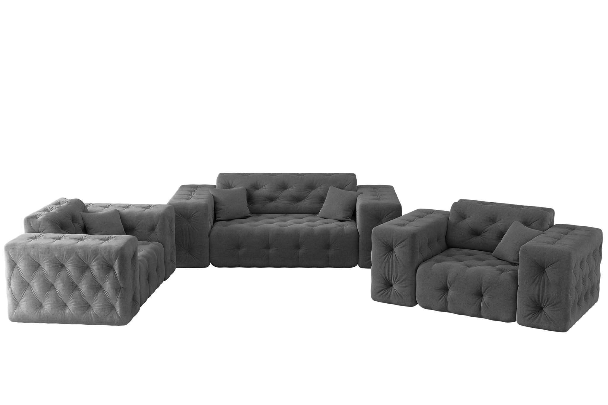 SOFASET Chantal In Moly - Anthrazit, Holzwerkstoff/Textil (186/78/96cm) - Fun Möbel