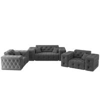 SOFASET Chantal In Moly - Anthrazit, Holzwerkstoff/Textil (186/78/96cm) - Fun Möbel