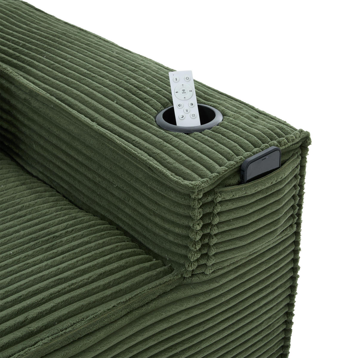 2-SITZER-SOFA DE-33835 modular mit Getränkehaltern Grün - Grün, Textil (188/75/90cm) - ComfortXL