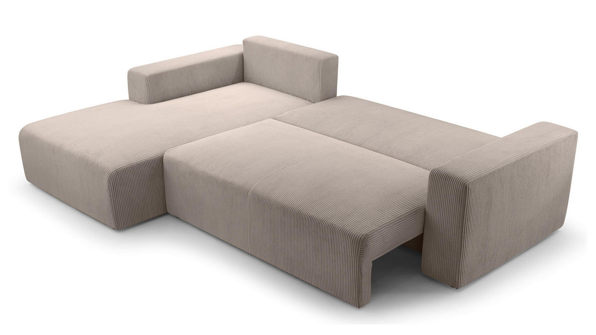ECKSOFA L Form Catea Beige 279/145/84 cm Links mit Schlaffunktion - Beige/Schwarz, Kunststoff/Textil (145/279cm) - AX Living