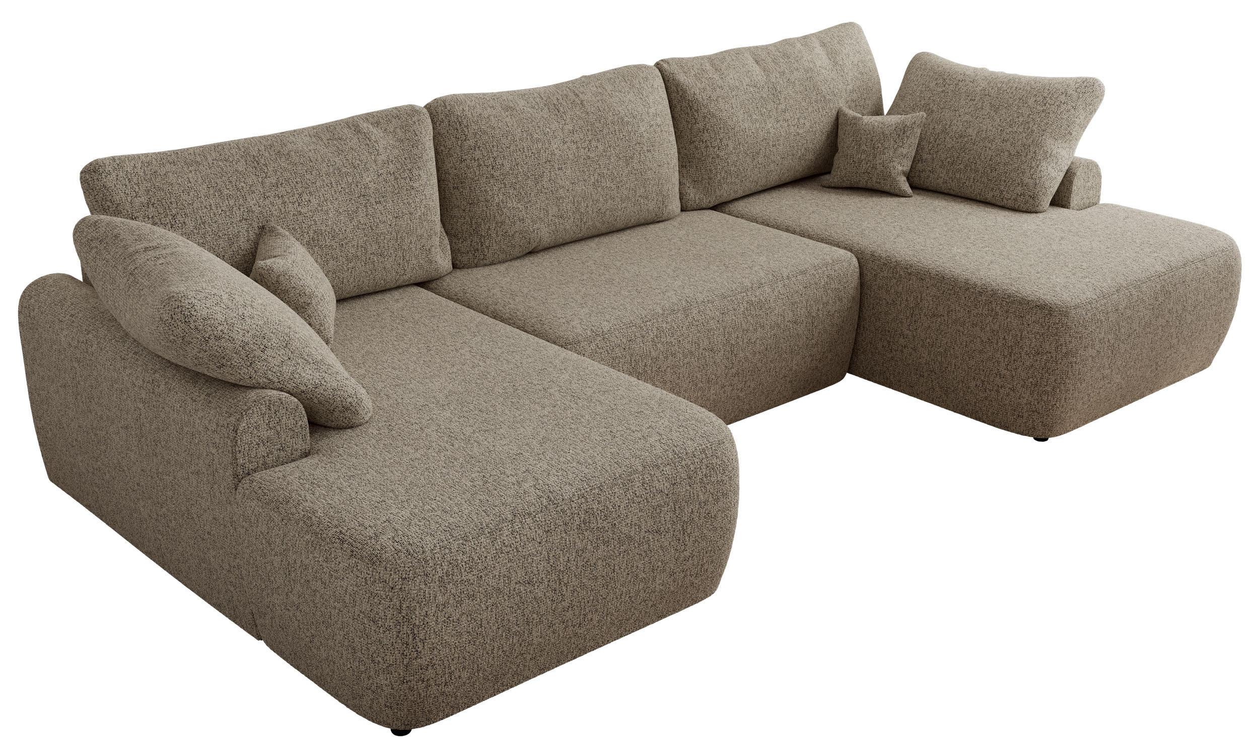 WOHNLANDSCHAFT CUBO U Dunkelbeige Struktur - Beige/Schwarz, Kunststoff/Textil (370/100/187cm) - MKS