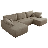 WOHNLANDSCHAFT CUBO U Dunkelbeige Struktur - Beige/Schwarz, Kunststoff/Textil (370/100/187cm) - MKS