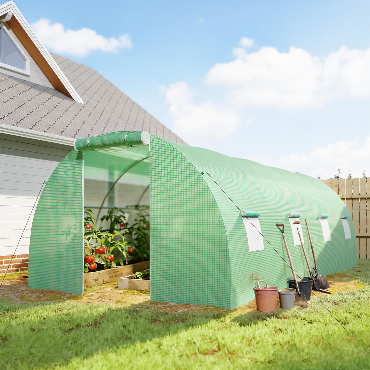 FOLIOVÝ SKLENÍK, zelený, pozinkovaná ocel, PE plast - zelená barva, plast (300/200/600cm) - Outsunny