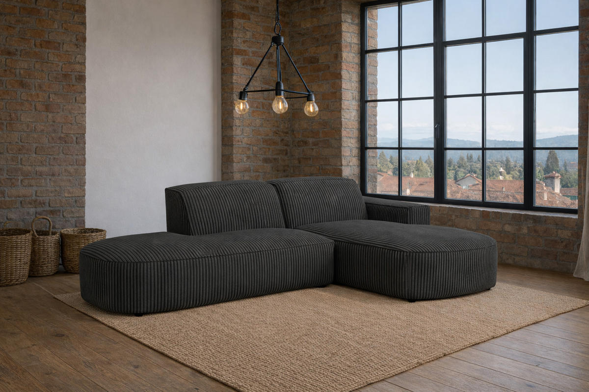 ECKSOFA Cursal Atelier, Stoff Poso, Grau, Rechts - Grau, Holz (269/166cm) - Kaiser Möbel