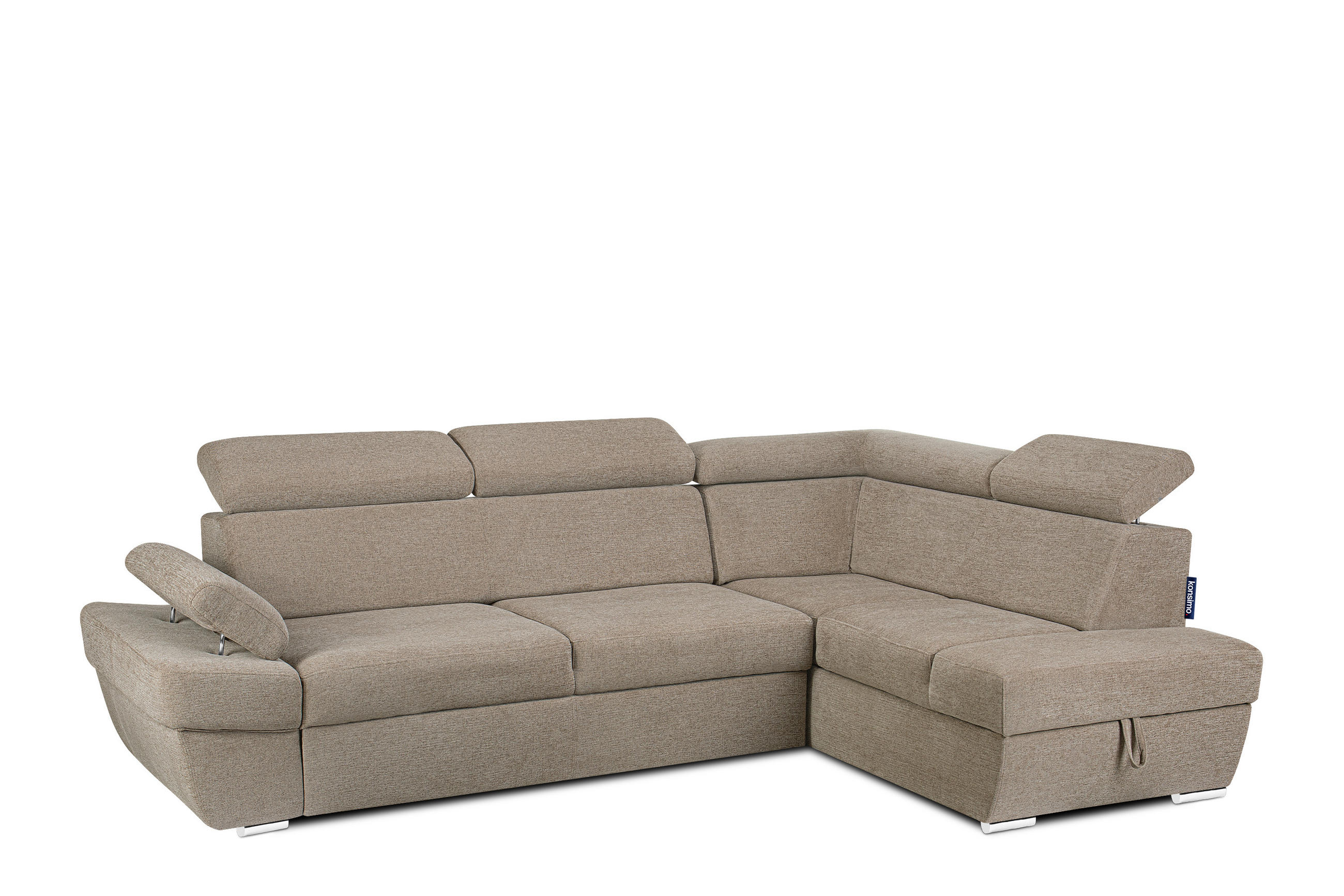 SCHLAFECKSOFA RATLO rechts 4/5-Sitzer mit Bettkasten in Lederoptik, ecrue - Ecru/Silberfarben, Textil (270/190cm) - KONSIMO®
