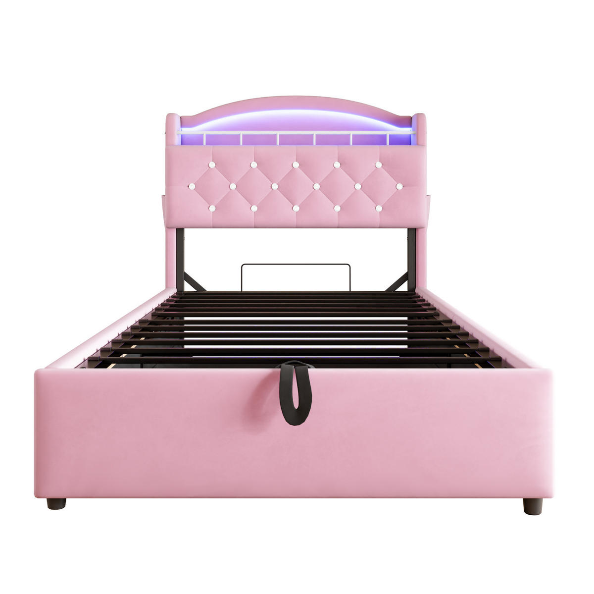 POLSTERBETT 90/200 cm Rosa mit Stauraum, LED-Beleuchtung und USB-Anschlüssen - Pink, Textil (90/200cm) - Flora Grace