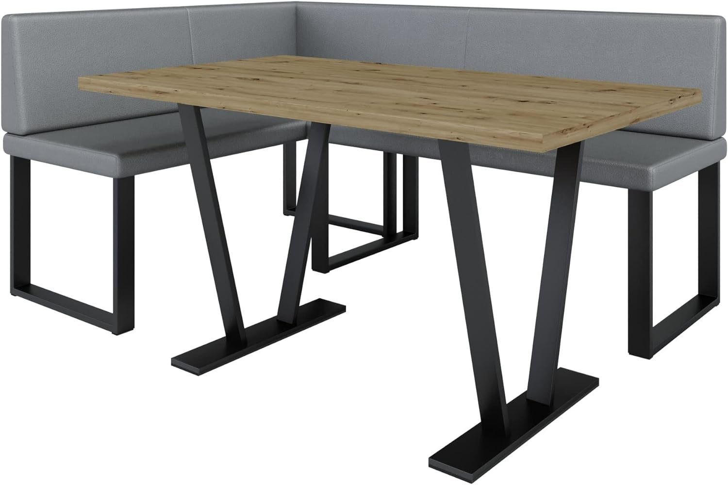 ECKBANKGRUPPE Alina - Kunstleder - 142 x 196 cm - Links - Grau - Grau, Leder/Metall (196/87/142cm) - AN-Moebel 4u