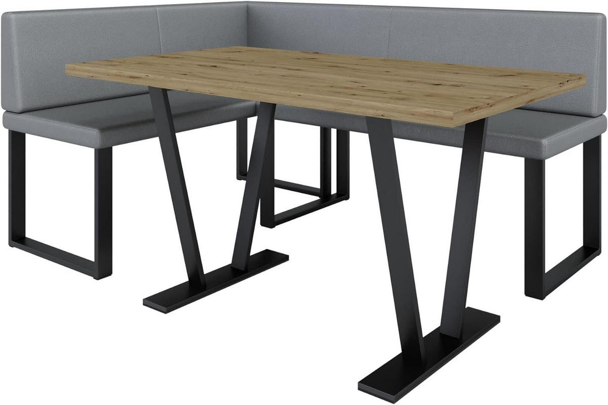 ECKBANKGRUPPE Alina - Kunstleder - 142 x 196 cm - Links - Grau - Grau, Leder/Metall (196/87/142cm) - AN-Moebel 4u