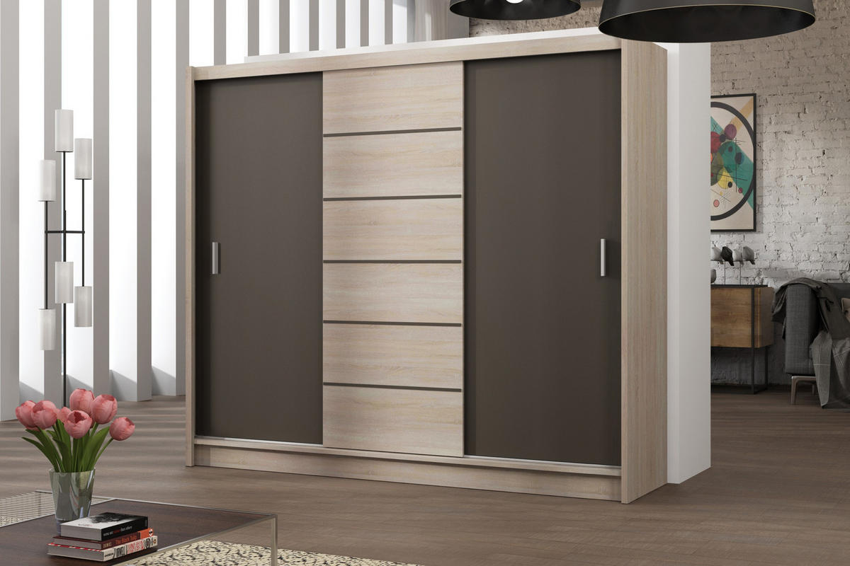 SCHWEBETÜRENSCHRANK NIDALE 250/215/61 cm 3-türig Sonoma Eiche - Sonoma Eiche, Holzwerkstoff (250/215/61cm) - MASSENO