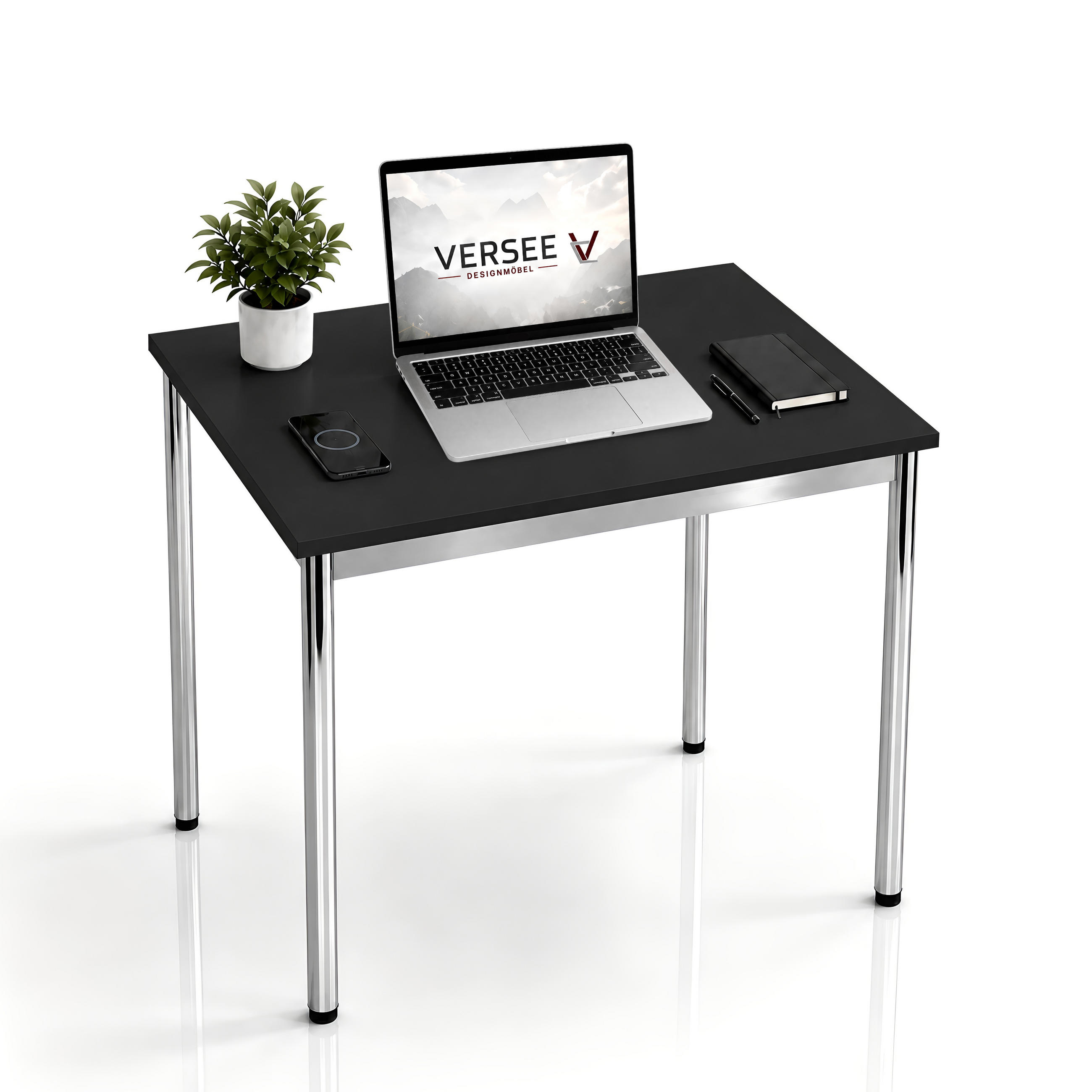SCHREIBTISCH VST1 100 x 60 cm Schwarz – höhenverstellbar - Chromfarben/Schwarz, Holzwerkstoff (100/60/75.5cm) - Versee