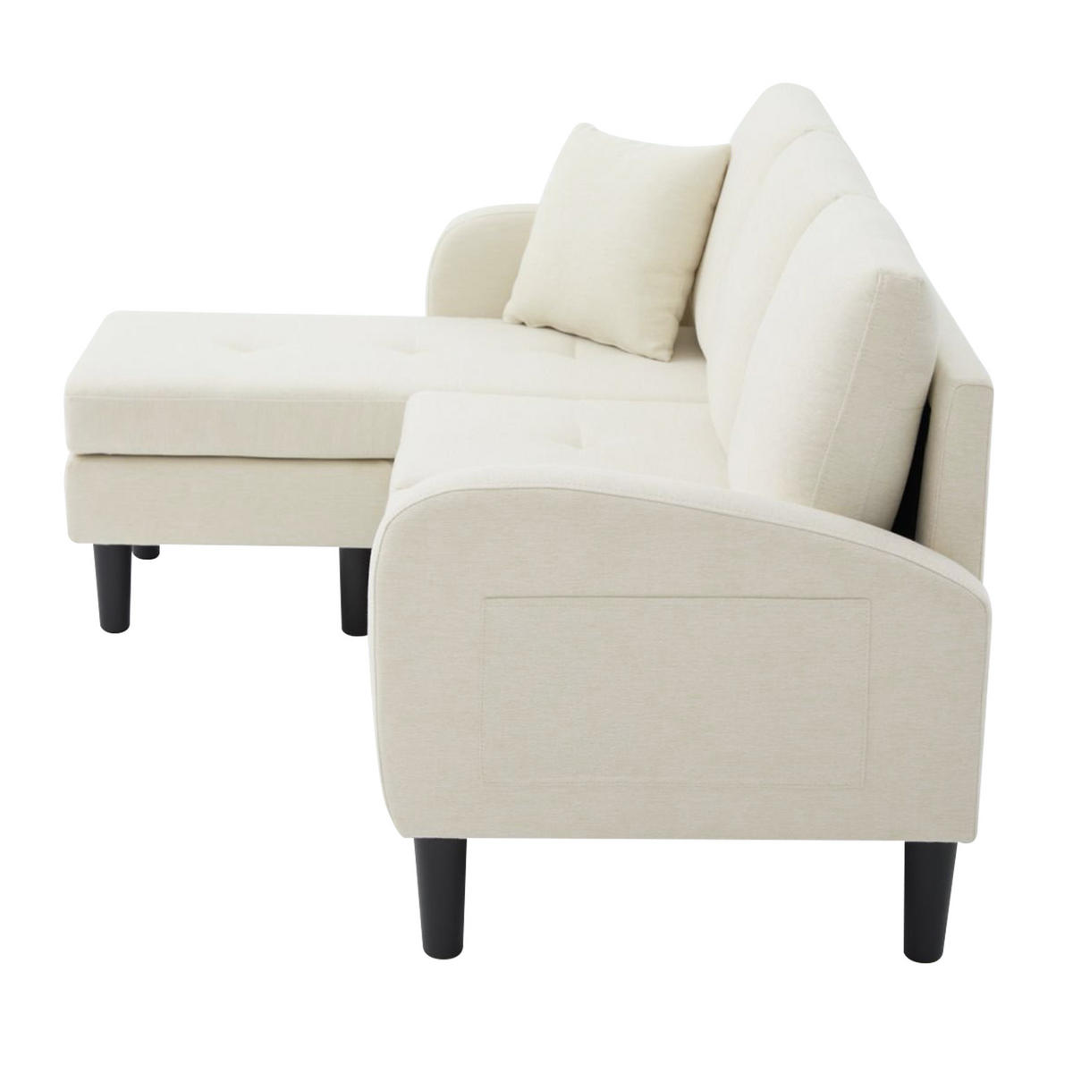 ECKSOFA 3-Sitzer Hellbeige mit flexibler Chaiselongue, Baumwoll-Leinen-Mischgewebe - Schwarz/Weiß, Holzwerkstoff/Kunststoff (118/166cm) - CHICFURN
