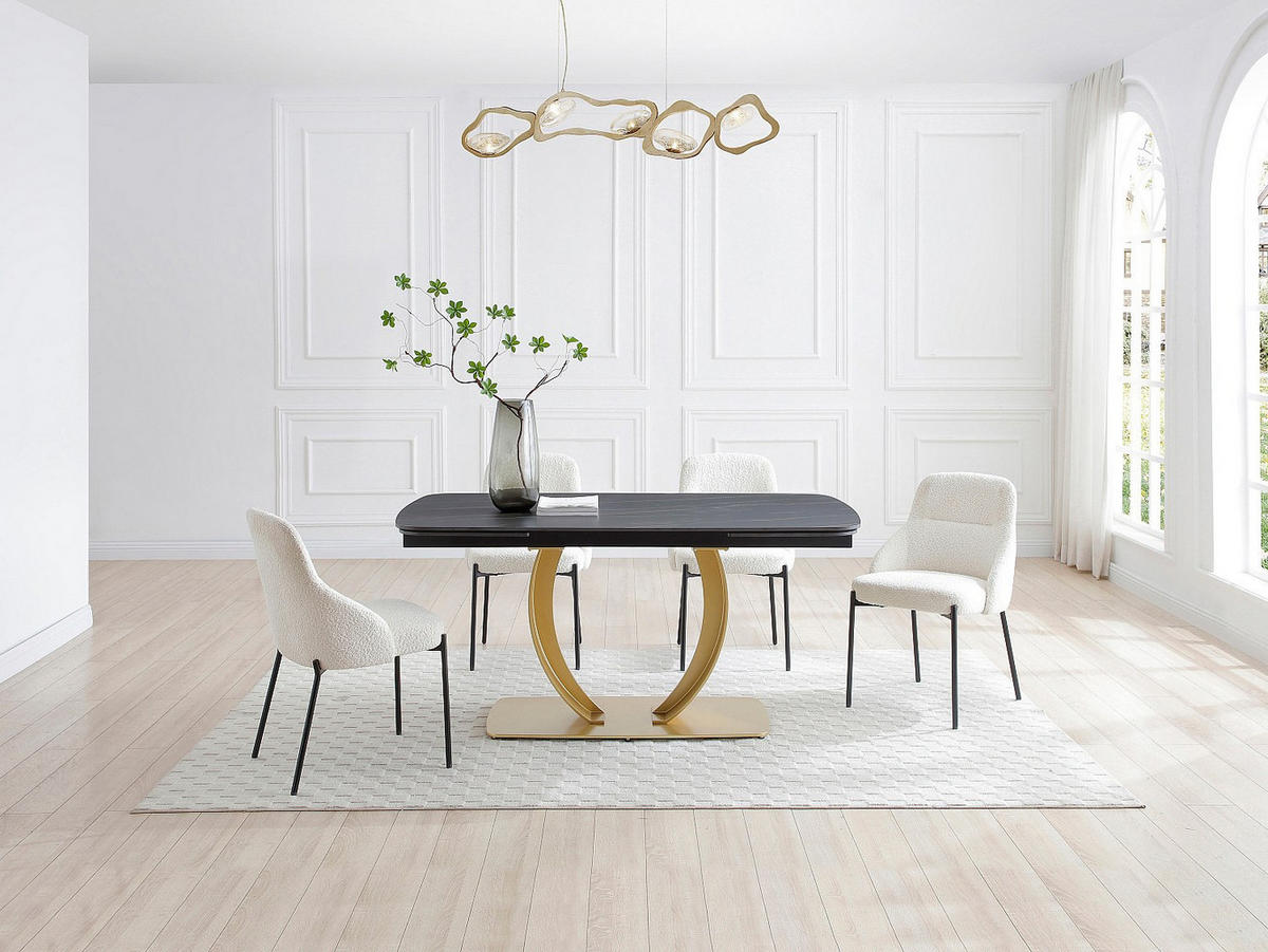 ESSTISCH ausziehbar - 6 bis 10 Personen - Keramik & goldfarbenes Metall - Marmor-Optik Schwarz - OLIFIA - Goldfarben/Schwarz, Keramik (90/240/76cm) - Vente-Unique