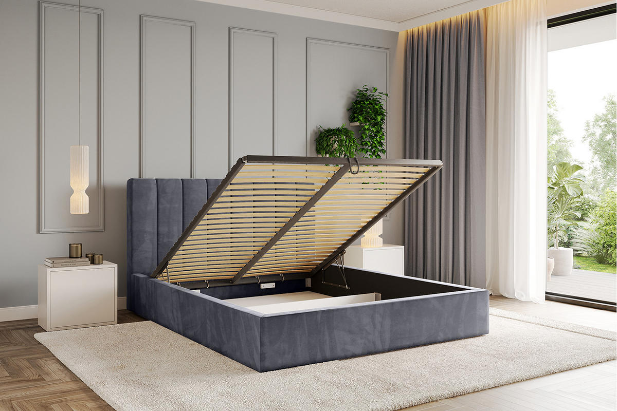 POLSTERBETT mit Bettkasten und Lattenrost, Bett mit Matratze H3/H4 - STERA 160x200 Dunkelgrau - Dunkelgrau, Holzwerkstoff/Textil (160/200cm) - ALTDECOR