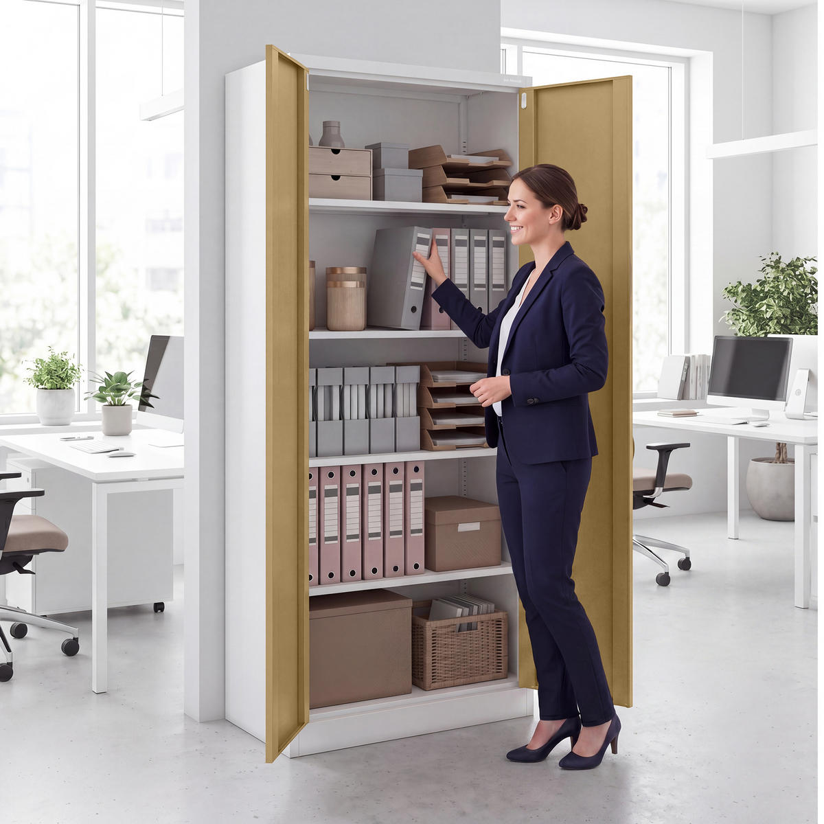 BÜRO-AKTENSCHRANK JAN H 195x90x40 cm - Nussbaumfarben/Weiß, Metall (90/195/40cm) - Jan Nowak