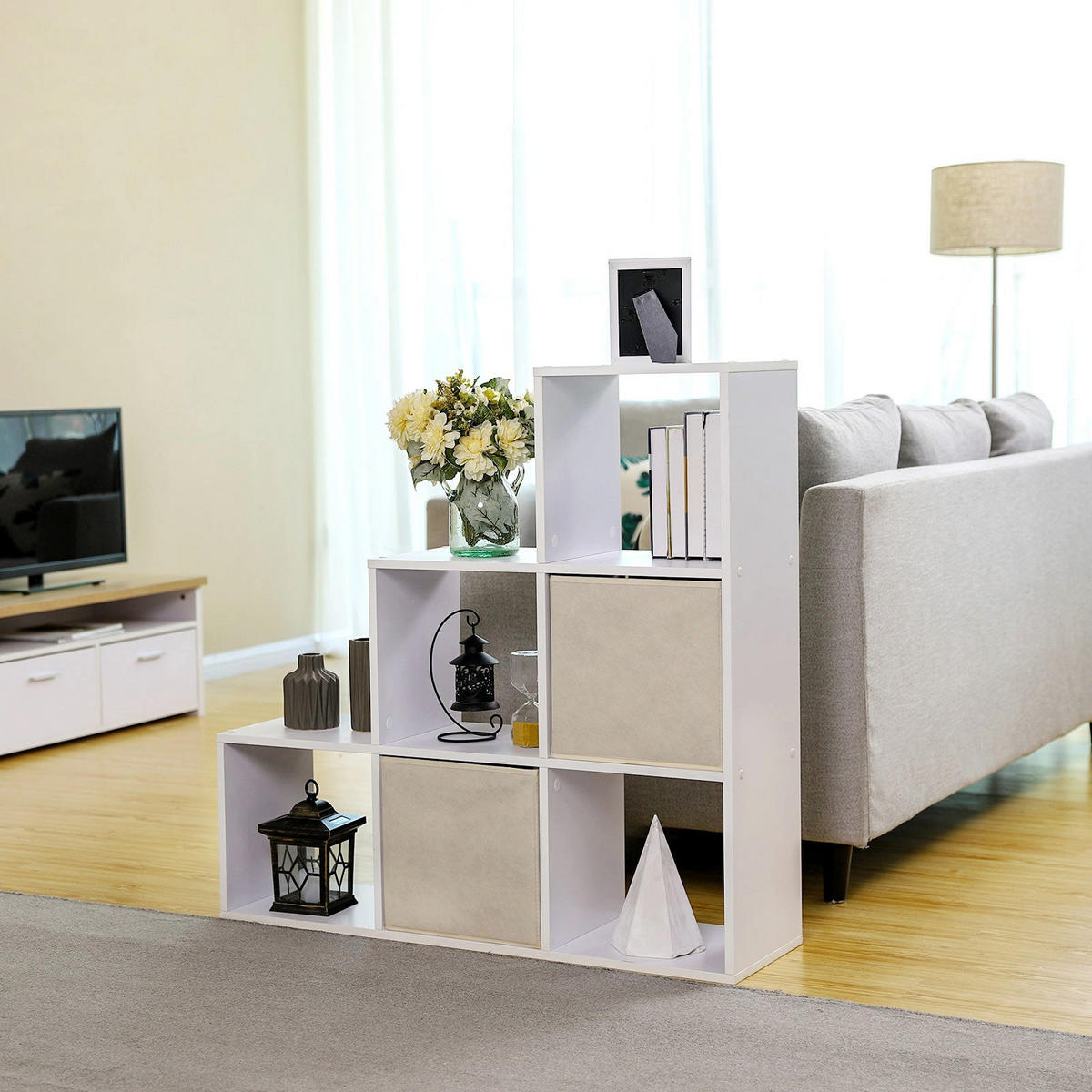 TREPPENREGAL BÜCHERREGAL - Weiß, Holzwerkstoff (97.5/29/97.5cm) - Hansiro