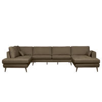 WOHNLANDSCHAFT mit Longchair - Eichefarben/Dunkelbraun, Eichenholz/Textil (371/81/219cm) - home24