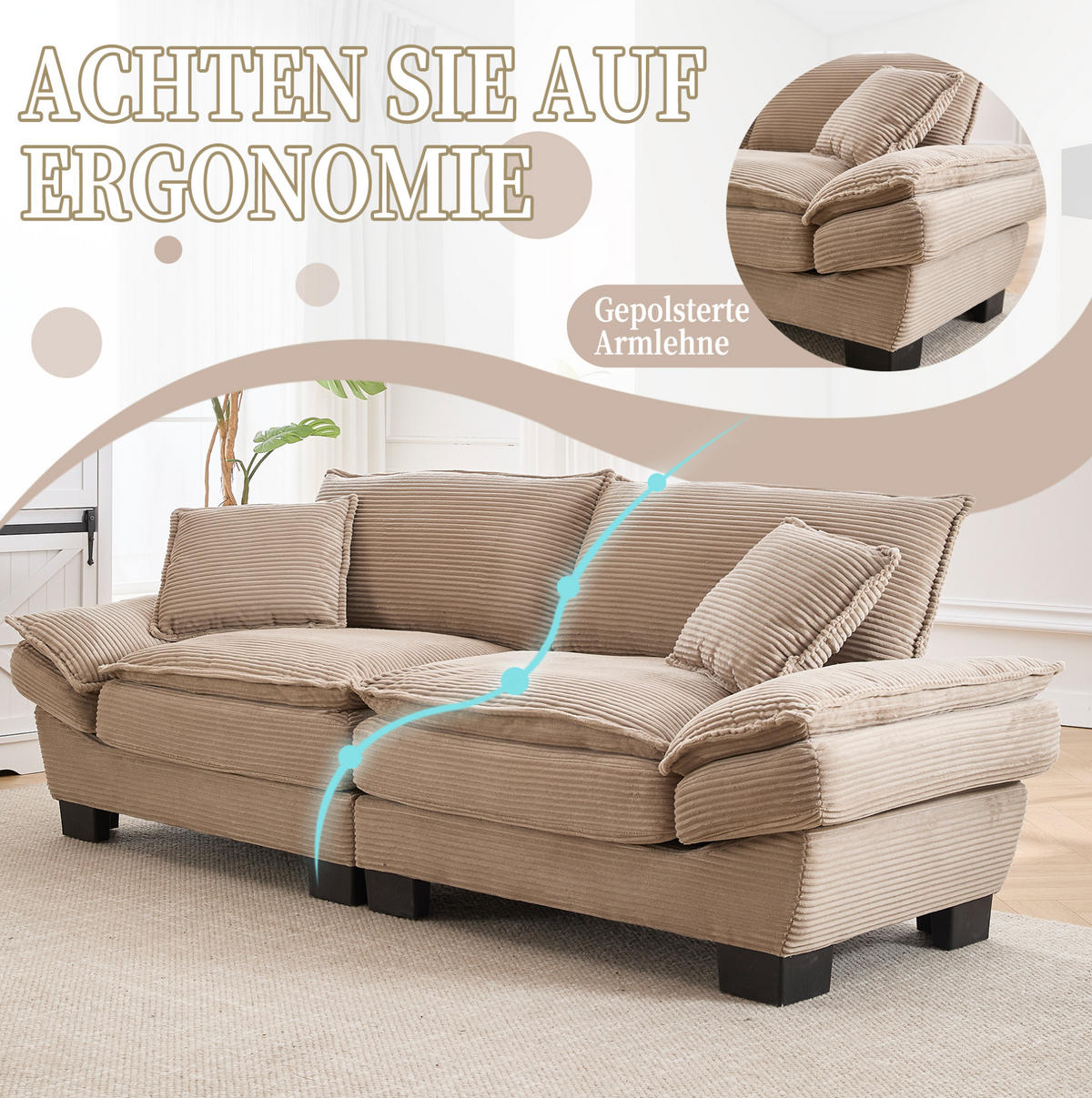 2-SITZER Sofa Samt mit ultratiefem Sitz 224/81/81 cm Sandfarben - Sandfarben, Textil (81/224/81cm) - Redom
