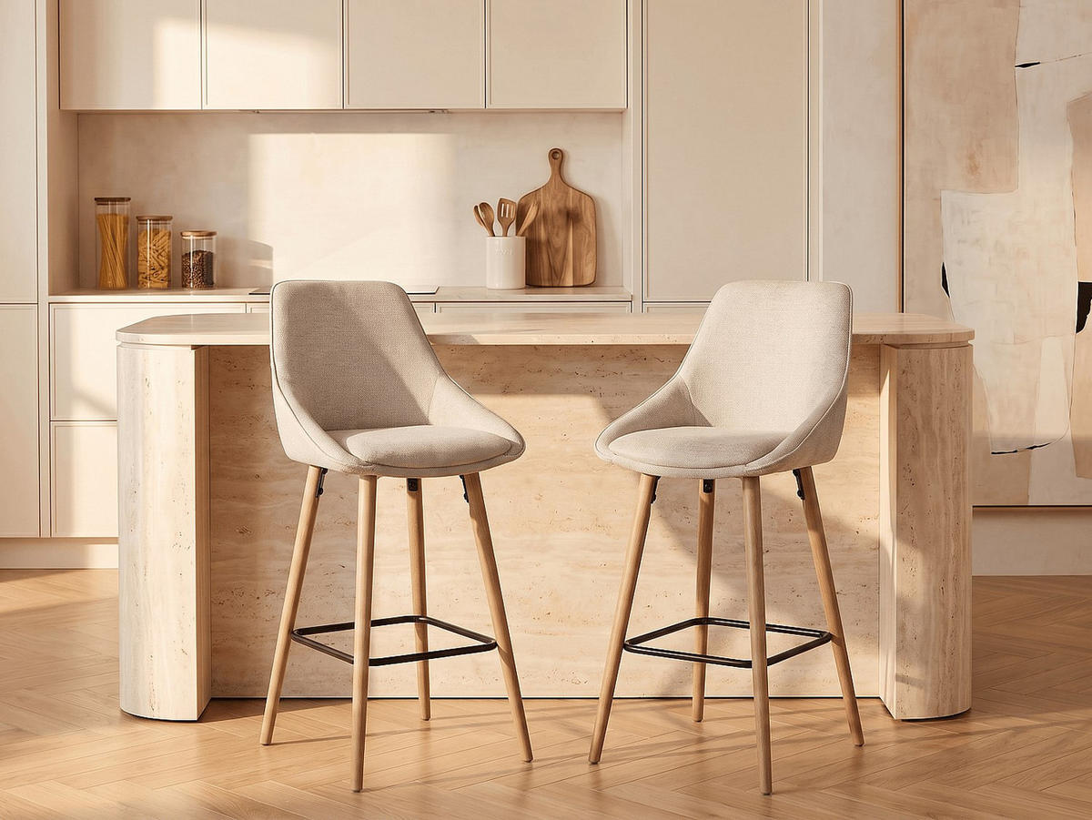 BARHOCKER - 47.5 cm x 53.5 cm - stoff - beige Masurie - Beige, Textil (47.5/100/53.5cm) - Vente-Unique