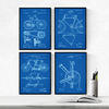 POSTER Set mit 4 Blau Fahrrad Patent Jahrgang Stil A4 Rahmenlos - Klar, Papier (29.7/3cm) - Nacnic