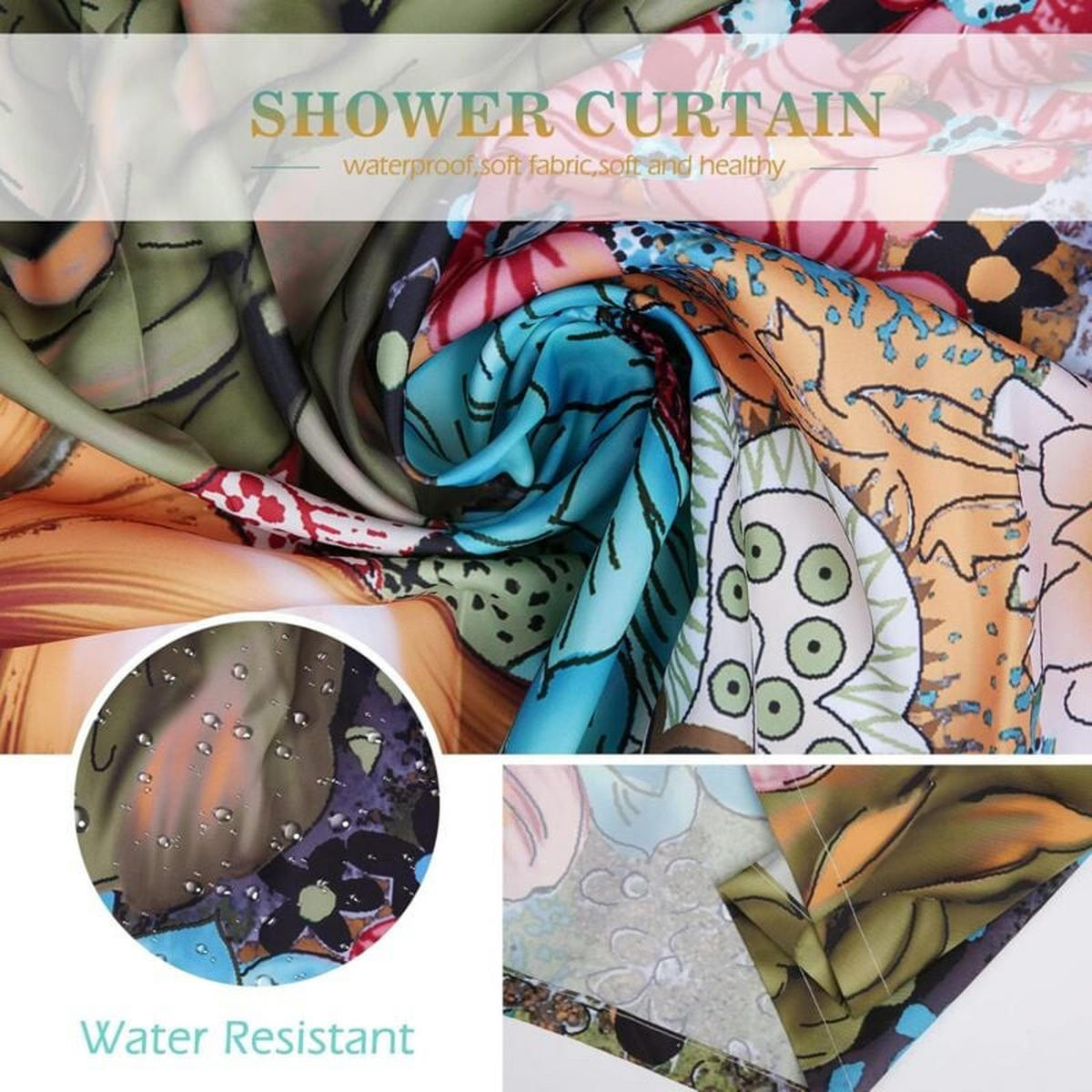 DUSCHVORHANG 182 x 182 cm floral Boho bedruckt Blumen Badewanne mit Haken - Multicolor, Textil (180/180cm) - MCBOSON