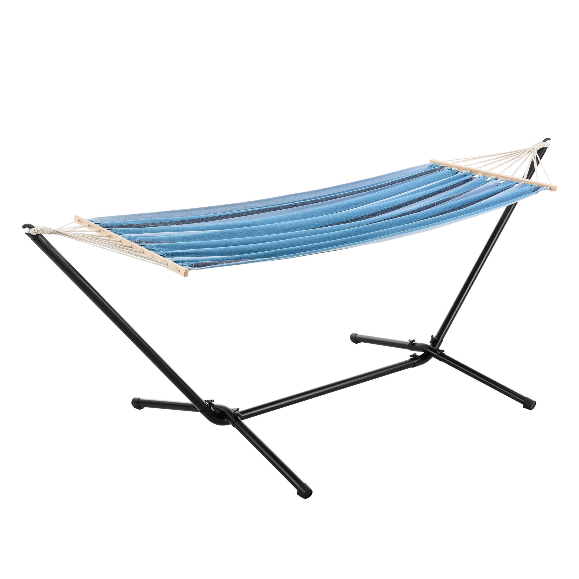 HÄNGEMATTE Surte - Blau/Schwarz, Textil/Metall (300/105/100cm) - [en.casa]