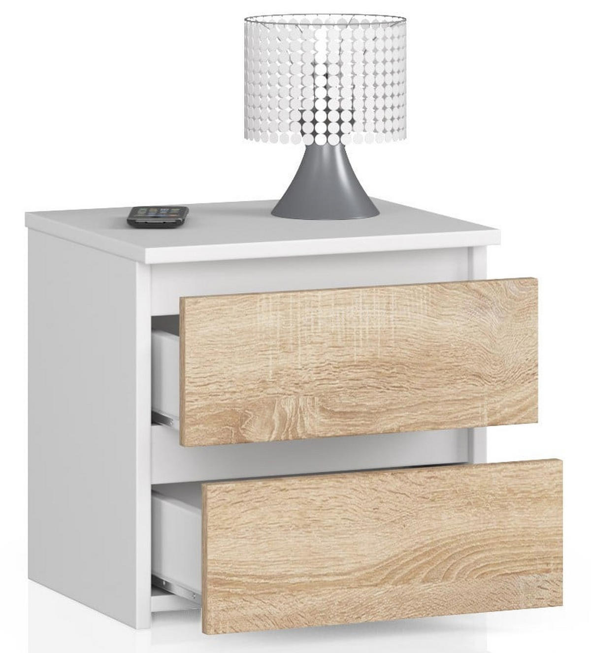 NACHTSCHRANK CL2, Weiß-Sonoma, 40x35x40 cm - Weiß/Sonoma Eiche, Holz (40/40/35cm) - Milordbikes