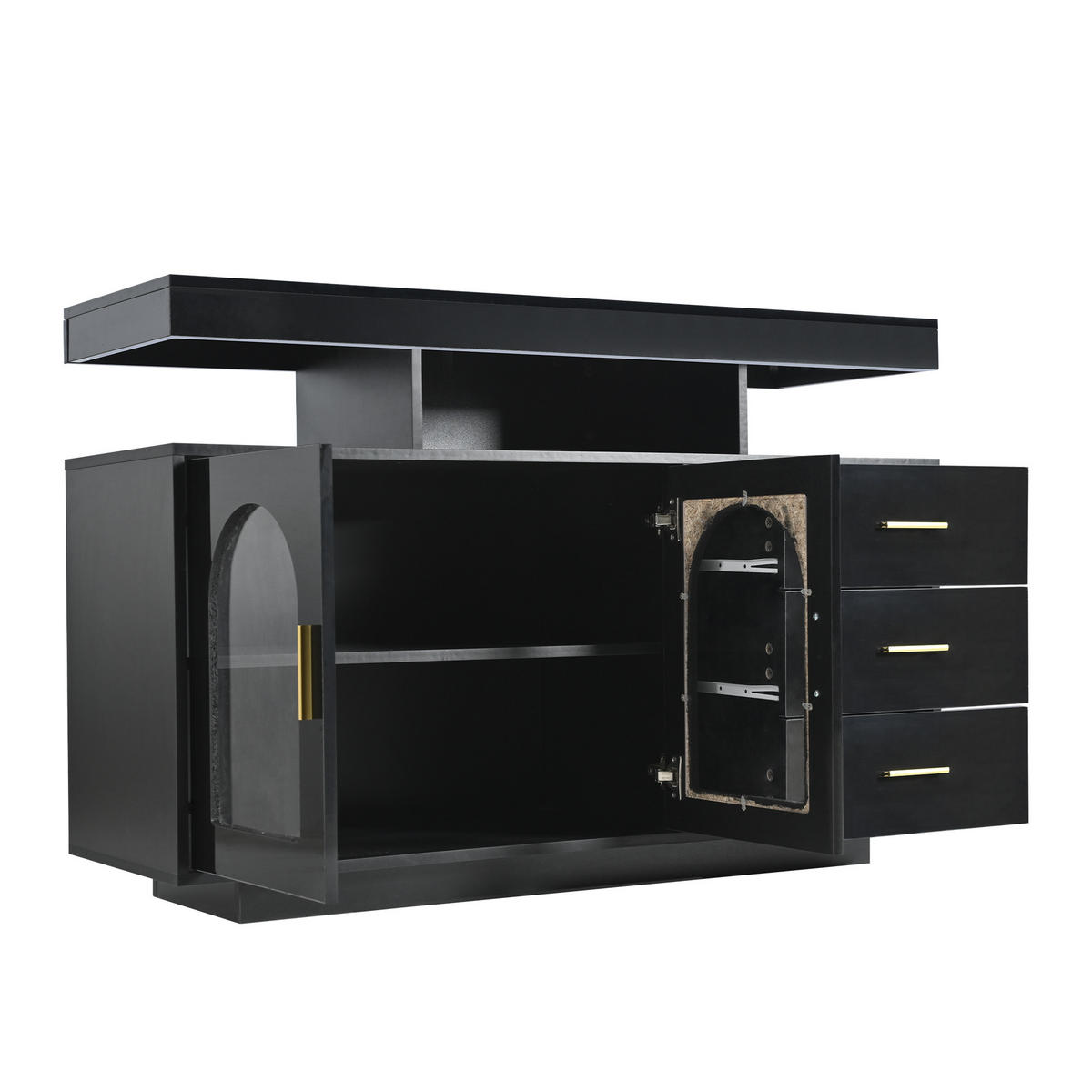 SIDEBOARD 120/40/80 cm mit 2 Türen, 3 Schubladen & LED in Schwarz Hochglanz - Schwarz, Holzwerkstoff (120/80/40cm) - BEAOK