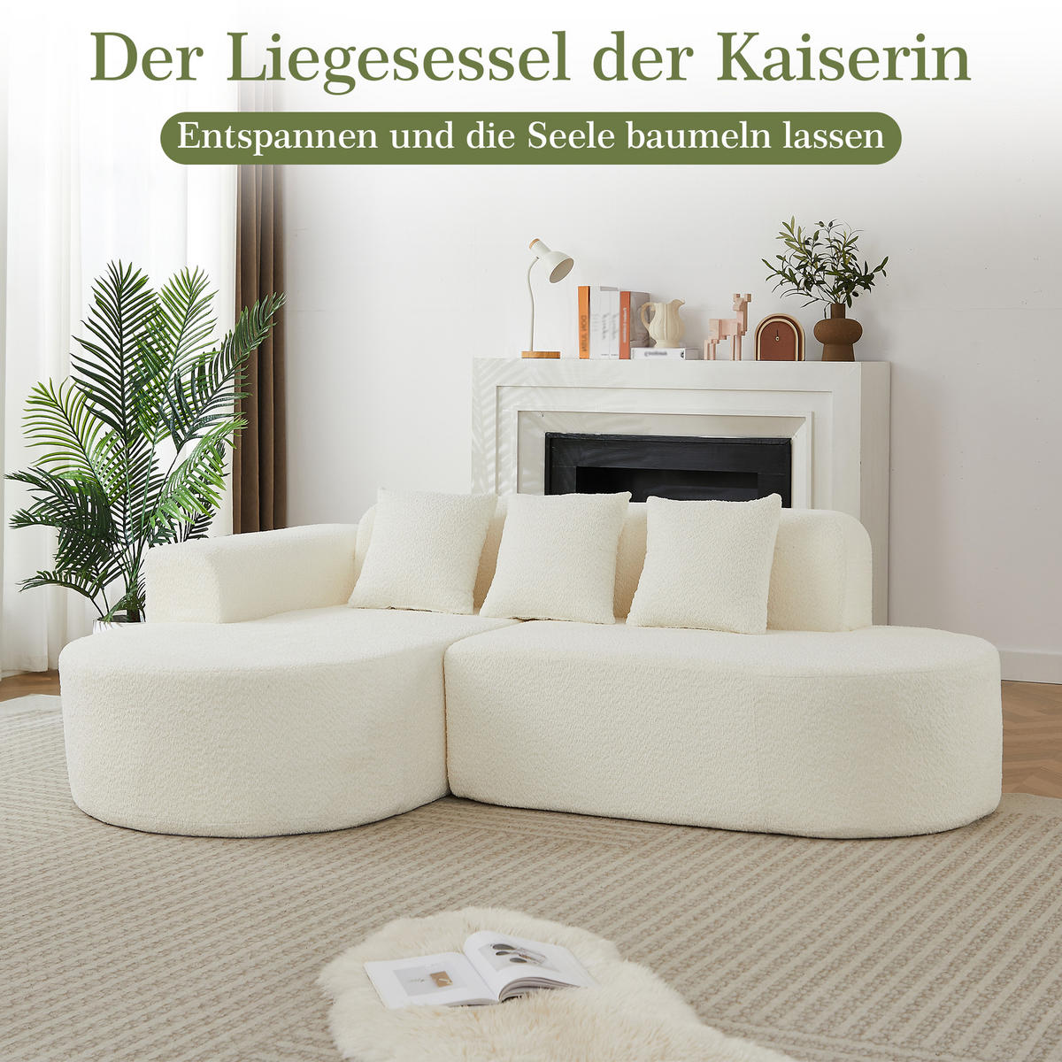 ECKSOFA 222/157/73 cm Beige Chenille mit 3 Kissen (Linke Seite) - Beige, Textil (157/222cm) - Oxeza