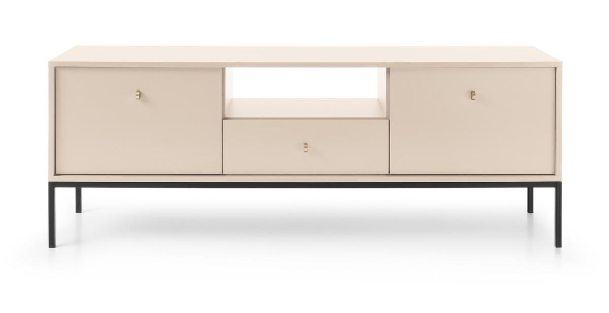 TV Schrank 154 cm Monti, 2 Türen, Schublade, Beige + Schwarz - Beige/Schwarz, Holz/Metall (154/56/39cm) - Emporius