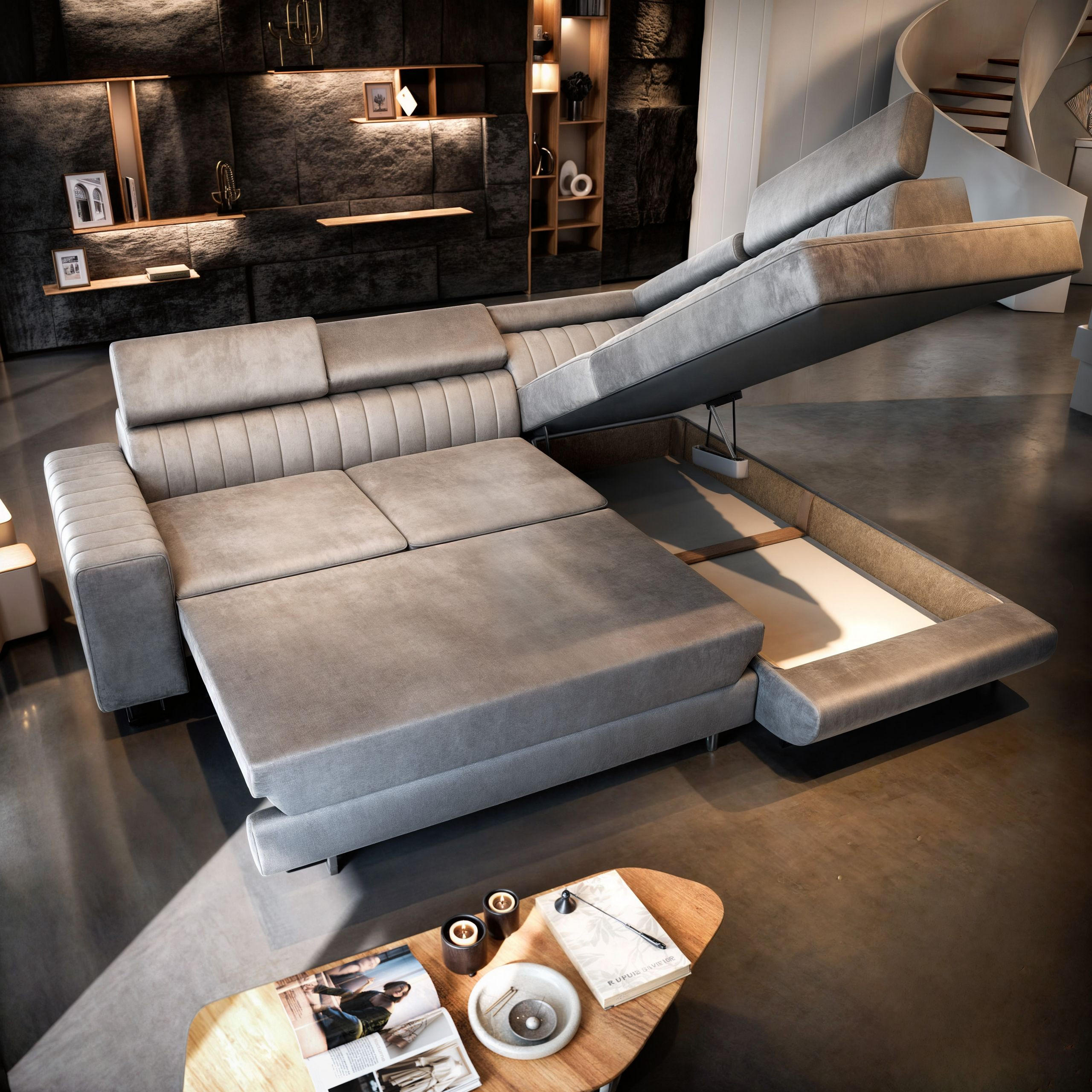 Thumbnail - Masseno Ecksofa, Grün, Holz, 4-Sitzer, L-Form,L-Form, 253x190 cm, Wohnzimmer, Sofas & Couches, Wohnlandschaften, Ecksofa...