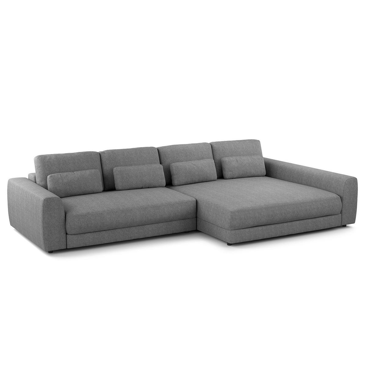 ECKSOFA mit XXL-Longchair - Silberfarben/Schwarz, Kunststoff/Textil (323/182cm) - home24