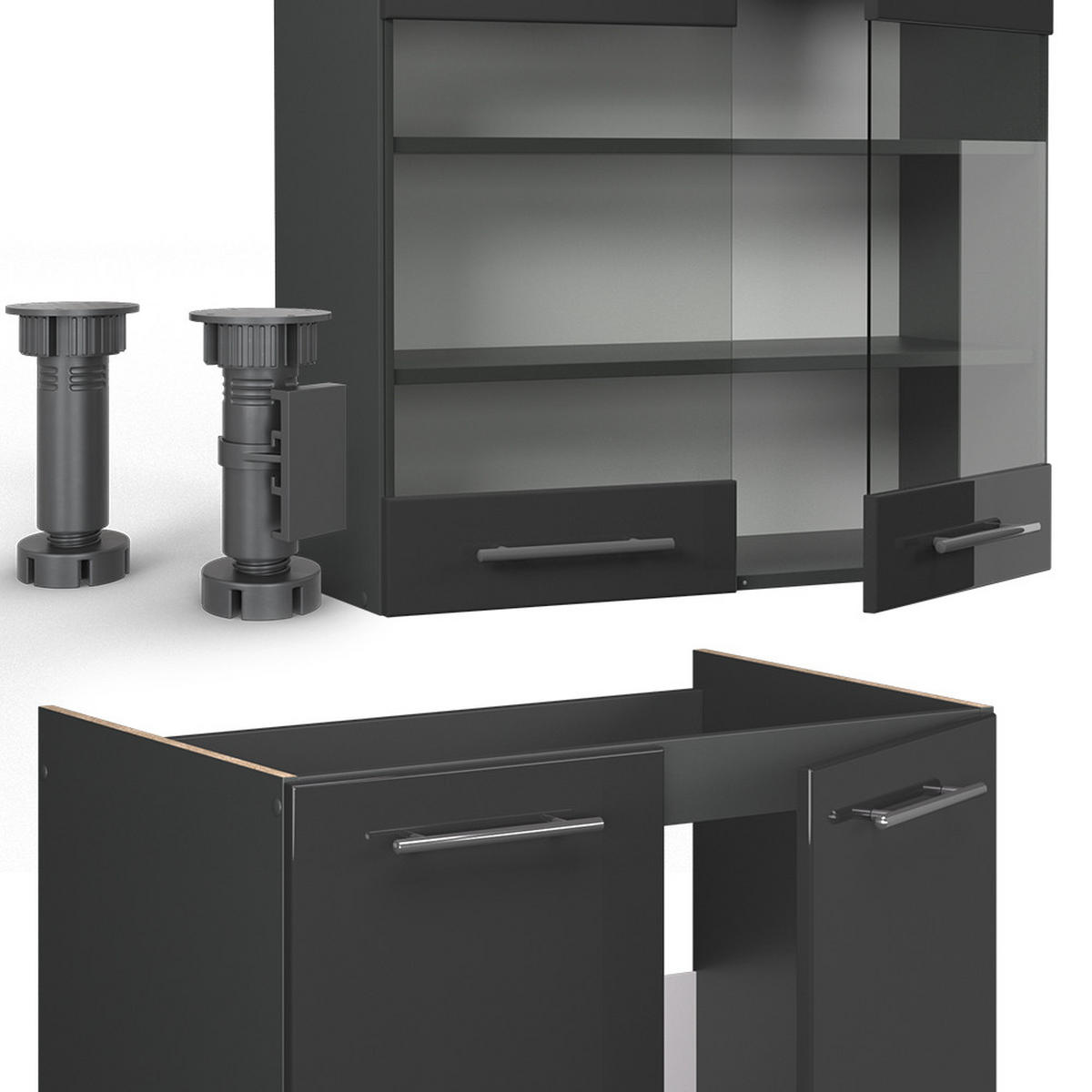 KUCHYŇSKÝ KOUT Fame-Line Antracitový vysoký lesk - antracitová/vysoce lesklá černá, kompozitní dřevo (200/81.6/46cm) - Vicco