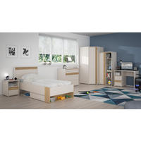 JUGENDZIMMER Wexlin in Mauvella Eiche und Sand 6 teilig mit Lamellenoptik - Beige/Braun, Holzwerkstoff (80/200/120cm)