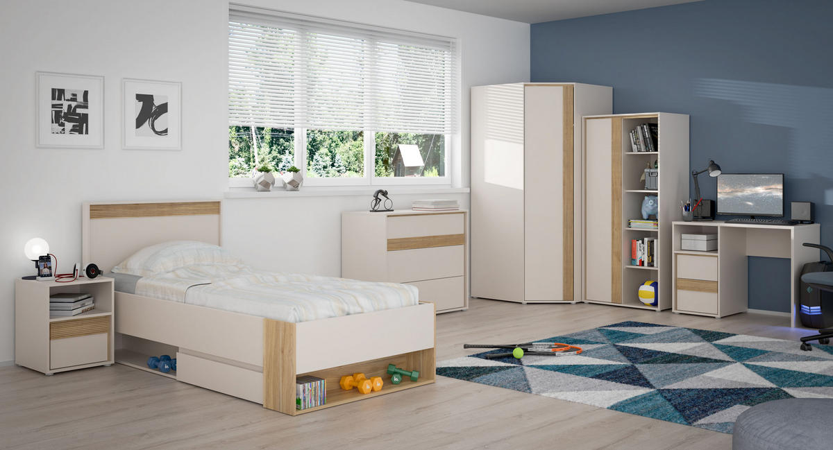 JUGENDZIMMER Wexlin in Mauvella Eiche und Sand 6 teilig mit Lamellenoptik - Beige/Braun, Holzwerkstoff (80/200/120cm)