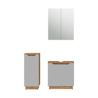 BADMÖBEL-SET Lotta Eiche/Grau mit Kachelstruktur 3 Teile - Eichefarben/Grau, Holzwerkstoff (59.8/62.1/32cm) - Vicco