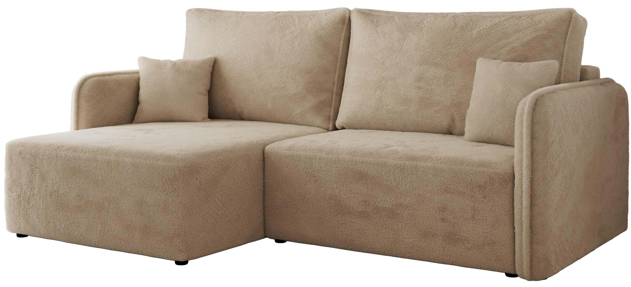 ECKSCHLAFSOFA MESTO L Beige Plüsch - links - Beige/Schwarz, Kunststoff/Textil (227/147cm) - MKS