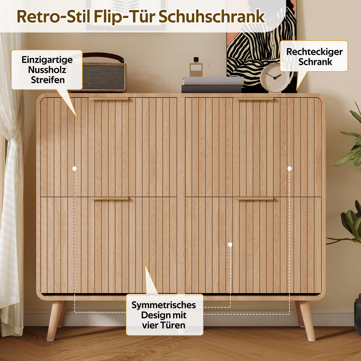 SCHUHSCHRANK Holzoptik für 18–24 Paar Schuhe - Naturfarben, Holzwerkstoff (105/90/24cm) - FLIEKS