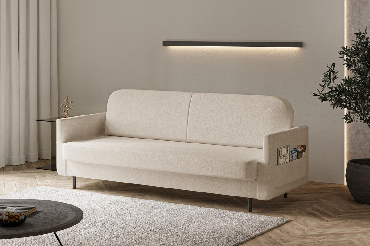 SCHLAFSOFA - POUCH - Beige - Aragon 03 - Beige, Holzwerkstoff (221/87/84cm) - Möblo