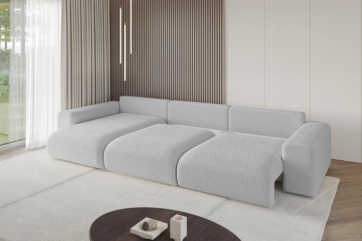 ECKSOFA Ottomane links ESKAR-L 364x176x84 Hellgrau Bouclé - Hellgrau/Schwarz, Holzwerkstoff/Kunststoff (364/176cm) - ALTDECOR